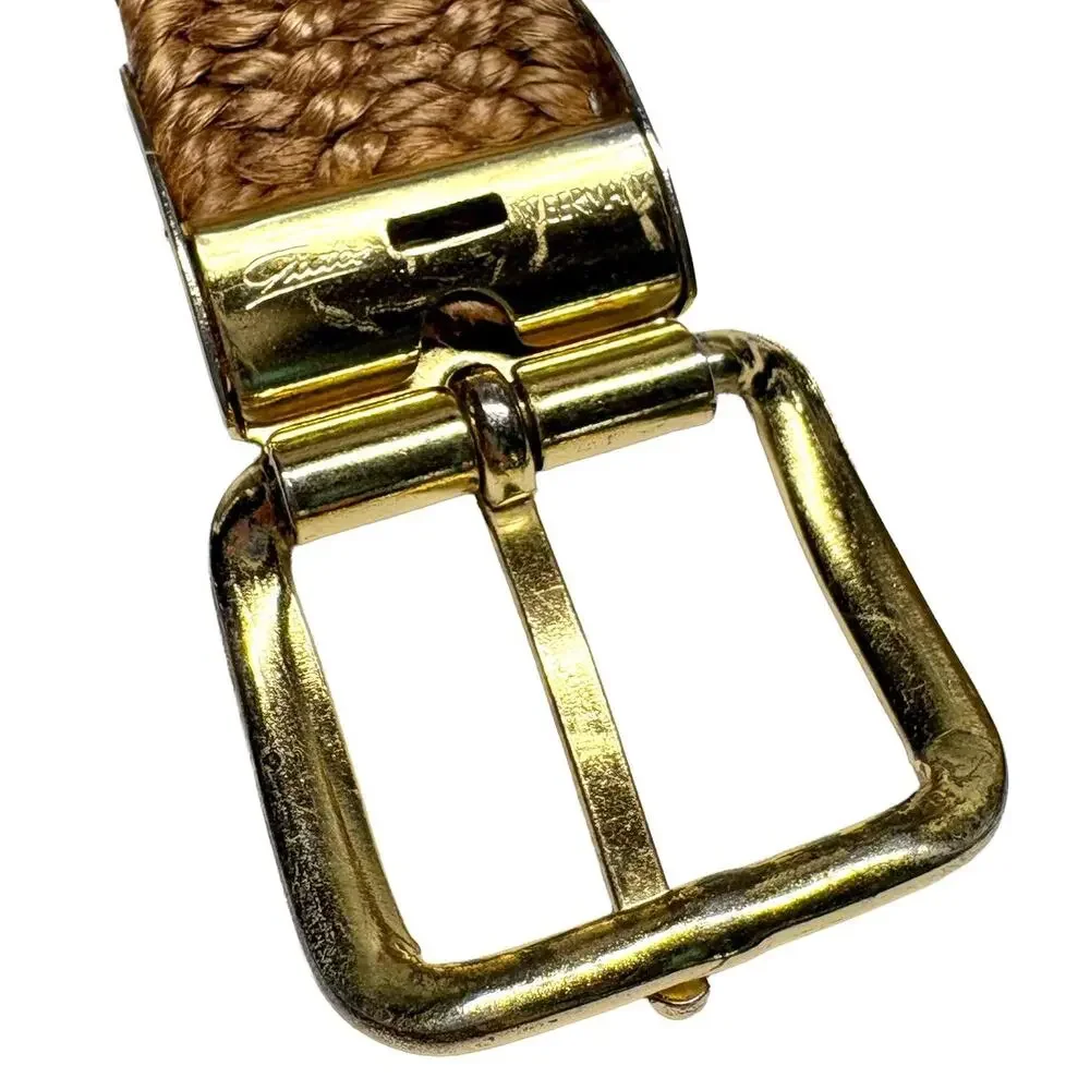 VTG Gutos Braided Rope Stretch Belt Brown West Germany Gold Buckle Woven S/M